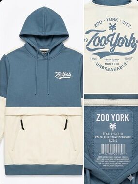 Zoo York Blue Stone and Off White Colorblock Pullover Hoodie